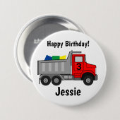 Happy Birthday Truck Personalize Boy's Name Age Button (Vorne & Hinten)