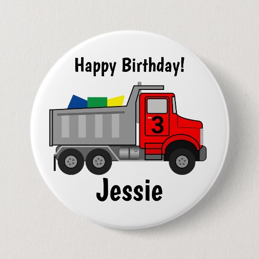 Happy Birthday Truck Personalize Boy's Name Age Button (Vorderseite)