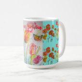 Happy Birthday Tulip Orange Poppy Frauen Name Tass Kaffeetasse (VorderseiteRechts)