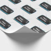 Happy Birthday Türkis Retro TV Wrapping Paper Geschenkpapier (Ecke)