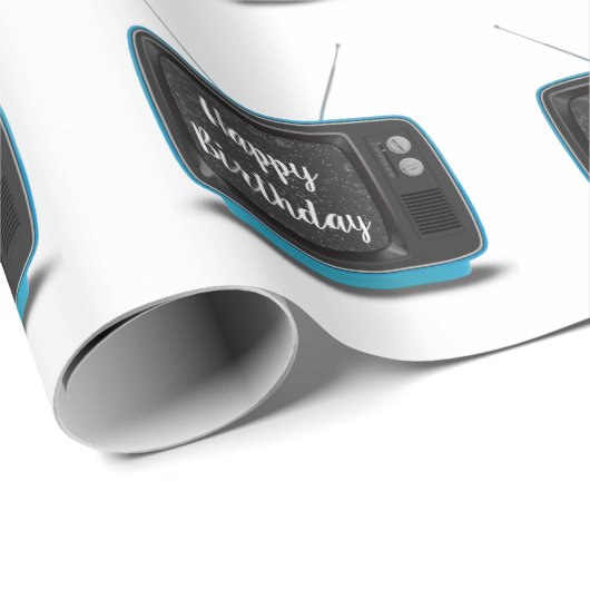 Happy Birthday Türkis Retro TV Wrapping Paper Geschenkpapier (Rolleneckpunkt)