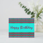 Happy Birthday türkis rot Postkarte (Stehend Vorderseite)