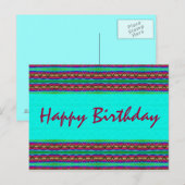 Happy Birthday türkis rot Postkarte (Vorne/Hinten)