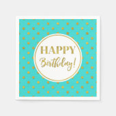 Happy Birthday Türkis White Gold Punkte Serviette (Vorderseite)