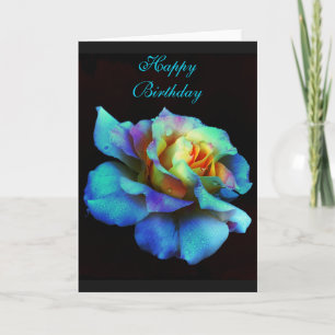 Happy Birthday Turquoise Rainbow Rose Card Karte
