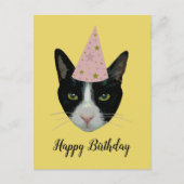 Happy Birthday - Tuxedo Cat mit Party Hat Einladungspostkarte (Vorderseite)