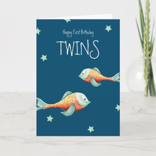 Happy Birthday Twins Happy Fish Birthday Card Karte (Vorderseite)