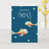 Happy Birthday Twins Happy Fish Birthday Card Karte (Gelbe Blume)