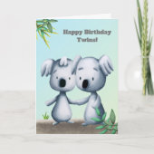 Happy Birthday Twins Koala Bären Cartoon Karte (Vorderseite)