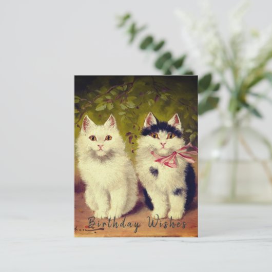 Happy Birthday Two Cats Oil Painting| Postkarte (Stehend Vorderseite)