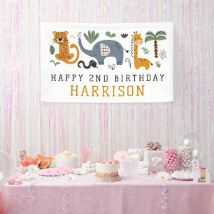 Happy Birthday Two Wild Safari Tiere Kinder Banner