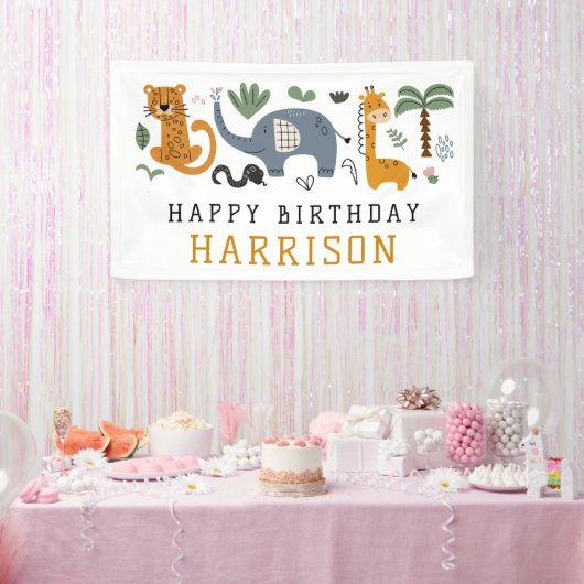 Happy Birthday Two Wild Safari Tiere Kinder Banner (Party)