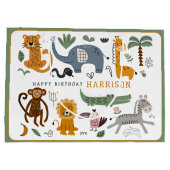 Happy Birthday Two Wild Safari Tiere Kinder Große Geschenktüte (Rückseite)