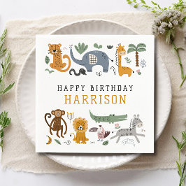 Happy Birthday Two Wild Safari Tiere Kinder Serviette