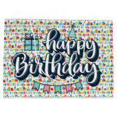 Happy Birthday Typografie Große Geschenktüte (Rückseite)