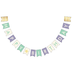 Happy Birthday Typografie Imitate Gold Stars & Str Wimpelkette