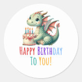 Happy Birthday Typografie Niedlich Dinosaurier Runder Aufkleber (Vorderseite)