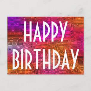 Happy Birthday Typografy Colorful Art Pink Orange Postkarte