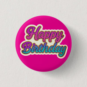 Happy Birthday Typografy Design in Pink, Lila a Button