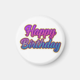 Happy Birthday Typografy Design in Pink, Lila a Magnet