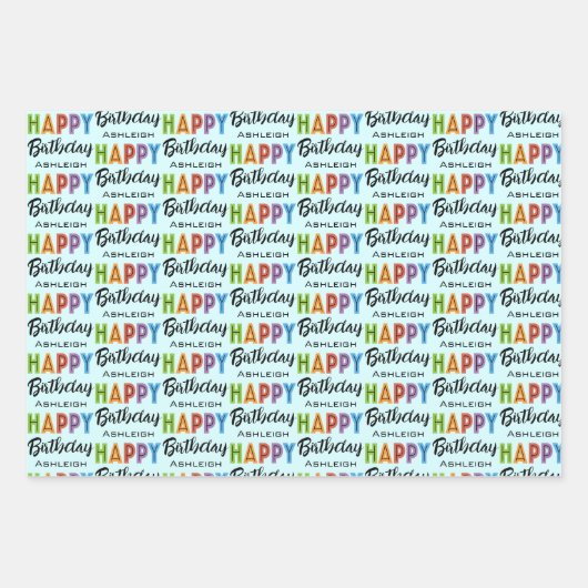 Happy Birthday Typografy Individuelle Name Geschenkpapier Set (Vorderseite 2)