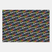 Happy Birthday Typografy Name Geschenkpapier Set (Vorderseite 3)