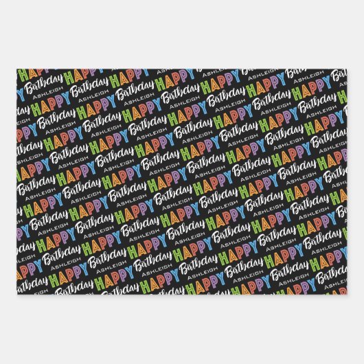Happy Birthday Typografy Name Geschenkpapier Set (Vorderseite 3)