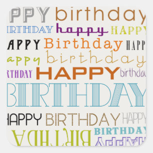 Happy Birthday Typografy Square Stickers (Klein)