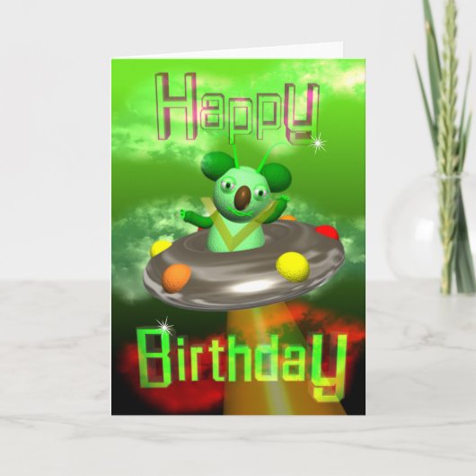 Happy Birthday UFO Koala von Valxart Karte (Vorderseite)