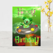 Happy Birthday UFO Koala von Valxart Karte (Gelbe Blume)