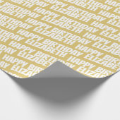 Happy Birthday und Name Text Muster Elegantes Gold Geschenkpapier (Ecke)