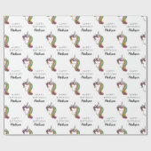 Happy Birthday | Unicorn Name hinzufügen Geschenkpapier (Flach)