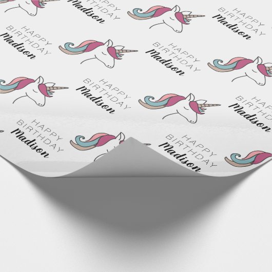 Happy Birthday | Unicorn Name hinzufügen Geschenkpapier (Ecke)