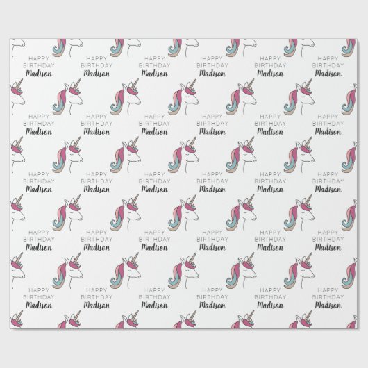 Happy Birthday | Unicorn Name hinzufügen Geschenkpapier (Flach)