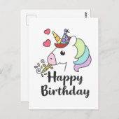 Happy Birthday Unicorn - Niedliches Party Design Postkarte (Vorne/Hinten)