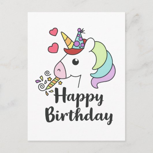 Happy Birthday Unicorn - Niedliches Party Design Postkarte (Vorderseite)