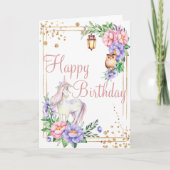 Happy Birthday Unicorn Owl Wasserfarbe Blüte Karte (Vorderseite)
