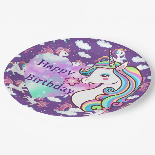 Happy Birthday Unicorn Pappteller (Schrägansicht)