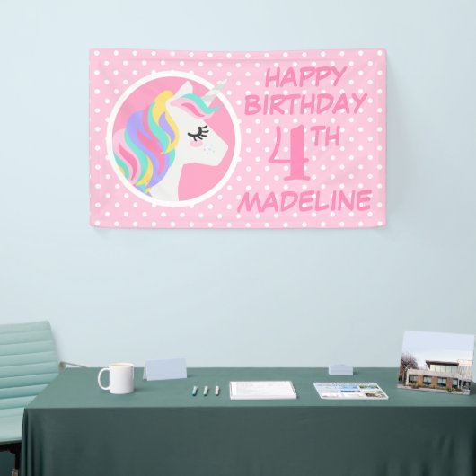 Happy Birthday | Unicorn Pastel Polka Dots Banner (Messeveranstaltung)
