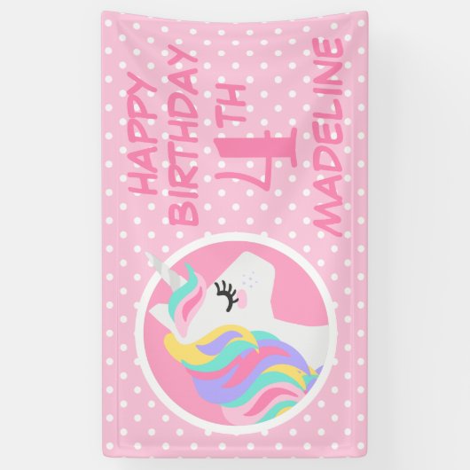 Happy Birthday | Unicorn Pastel Polka Dots Banner (Vertikal)