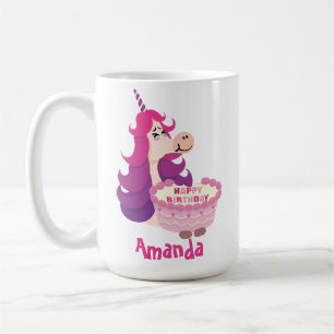 Happy Birthday Unicorn Pink Lila Minimalistisch Kaffeetasse