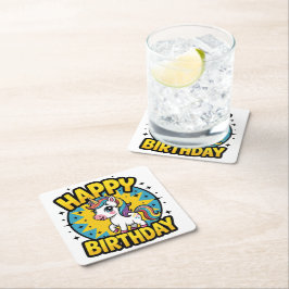 Happy Birthday Unicorn Rechteckiger Pappuntersetzer