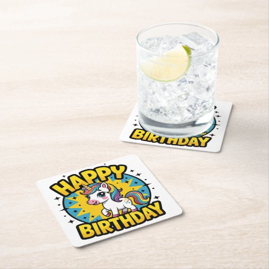 Happy Birthday Unicorn Rechteckiger Pappuntersetzer (Vor Ort)