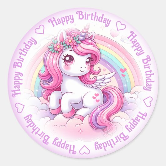 Happy Birthday Unicorn Runder Aufkleber (Vorderseite)