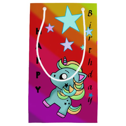 Happy Birthday Unicorn Star Rainbow Kleine Geschenktüte (Vorderseite)