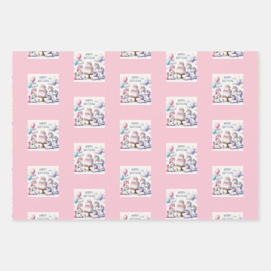 Happy Birthday Unicorn Themed Geschenkpapier Set (Vorderseite 3)