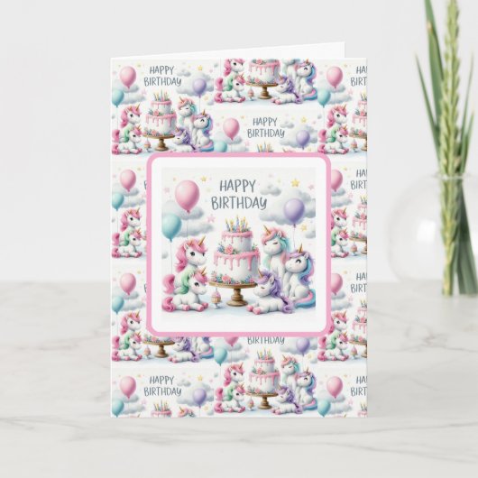 Happy Birthday Unicorn Themed Karte (Vorderseite)