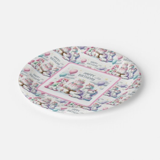Happy Birthday Unicorn Themed Pappteller (Schrägansicht)