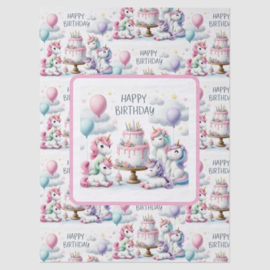 Happy Birthday Unicorn Themed Seidenpapier (Vorderseite)