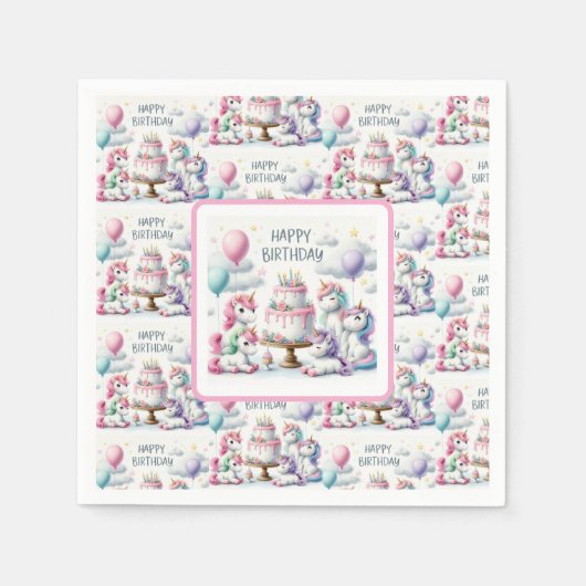 Happy Birthday Unicorn Themed Serviette (Vorderseite)
